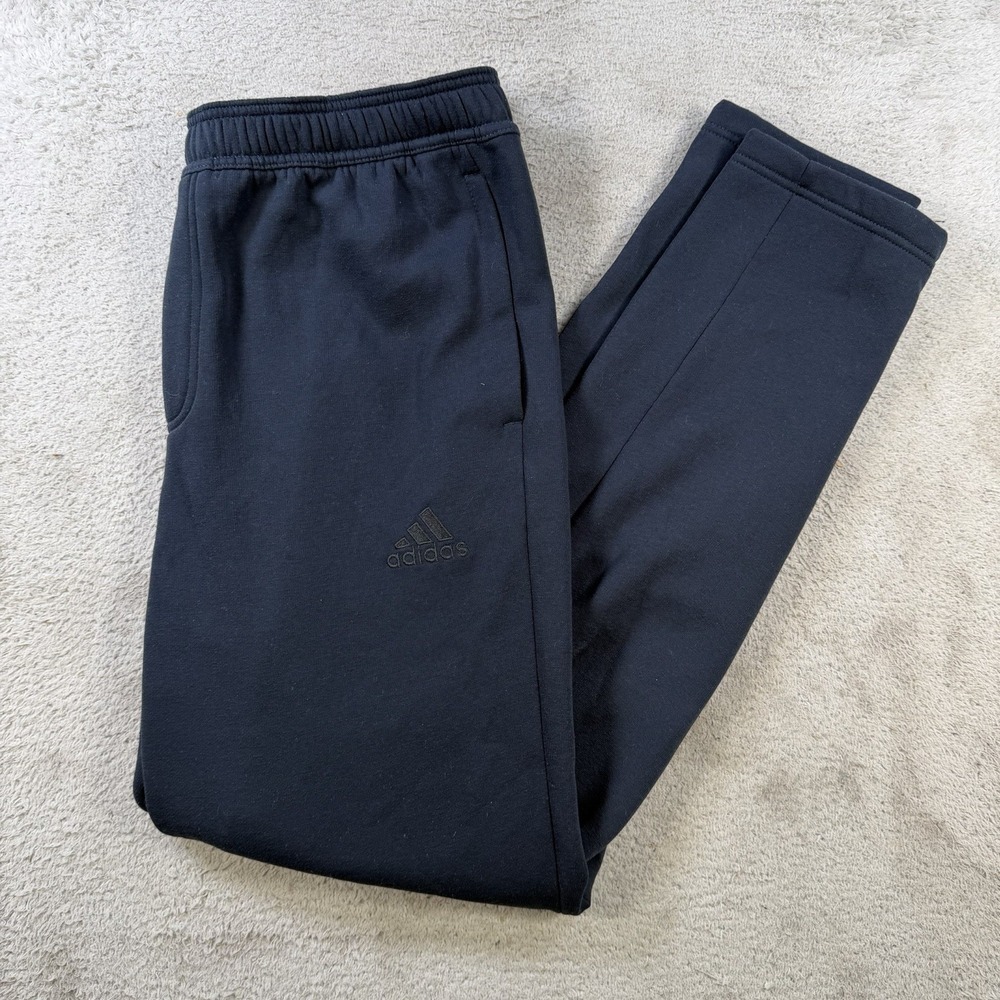 Adidas Sweatpants Mens Large Navy Fleece Drawstring Pocket Joggers Gym Zip Ankle